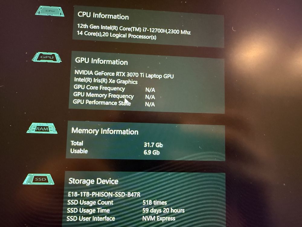 Medion Erazer Beast x30 32gb Ram i7 12700H 3070ti 8gb video
