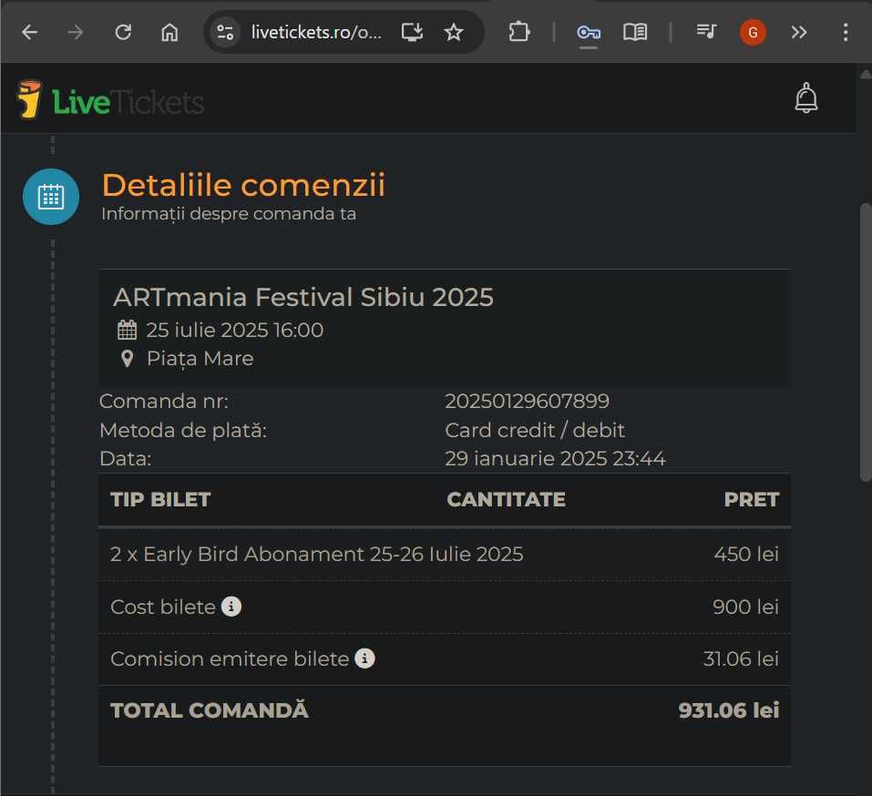 bilet abonament ArtMania Sibiu 2025