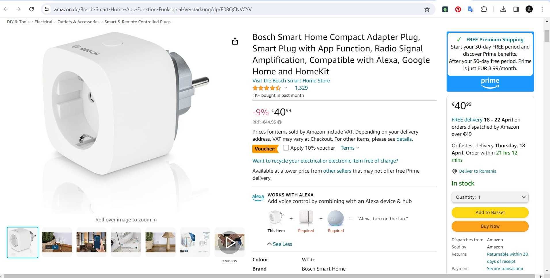 Adaptor priza inteligent Bosch Smart Home Compact
