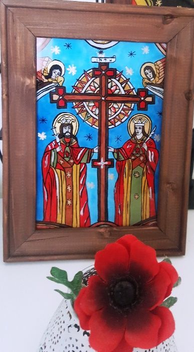 Sfinţii Constantin şi Elena-Icoană pictată pe sticlă