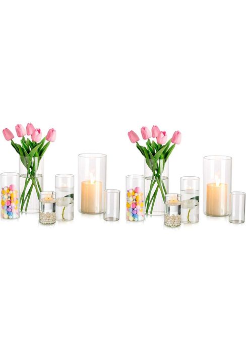 Set 12 Vaze decorative din sticla, Cilindrice, transparent, 2 modele