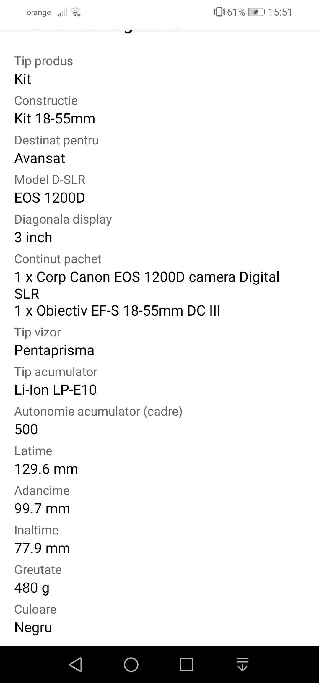 Aparat foto DSLR Canon EOS 1200D, 18MP + Obiectiv EF-S 18-55mm DC III