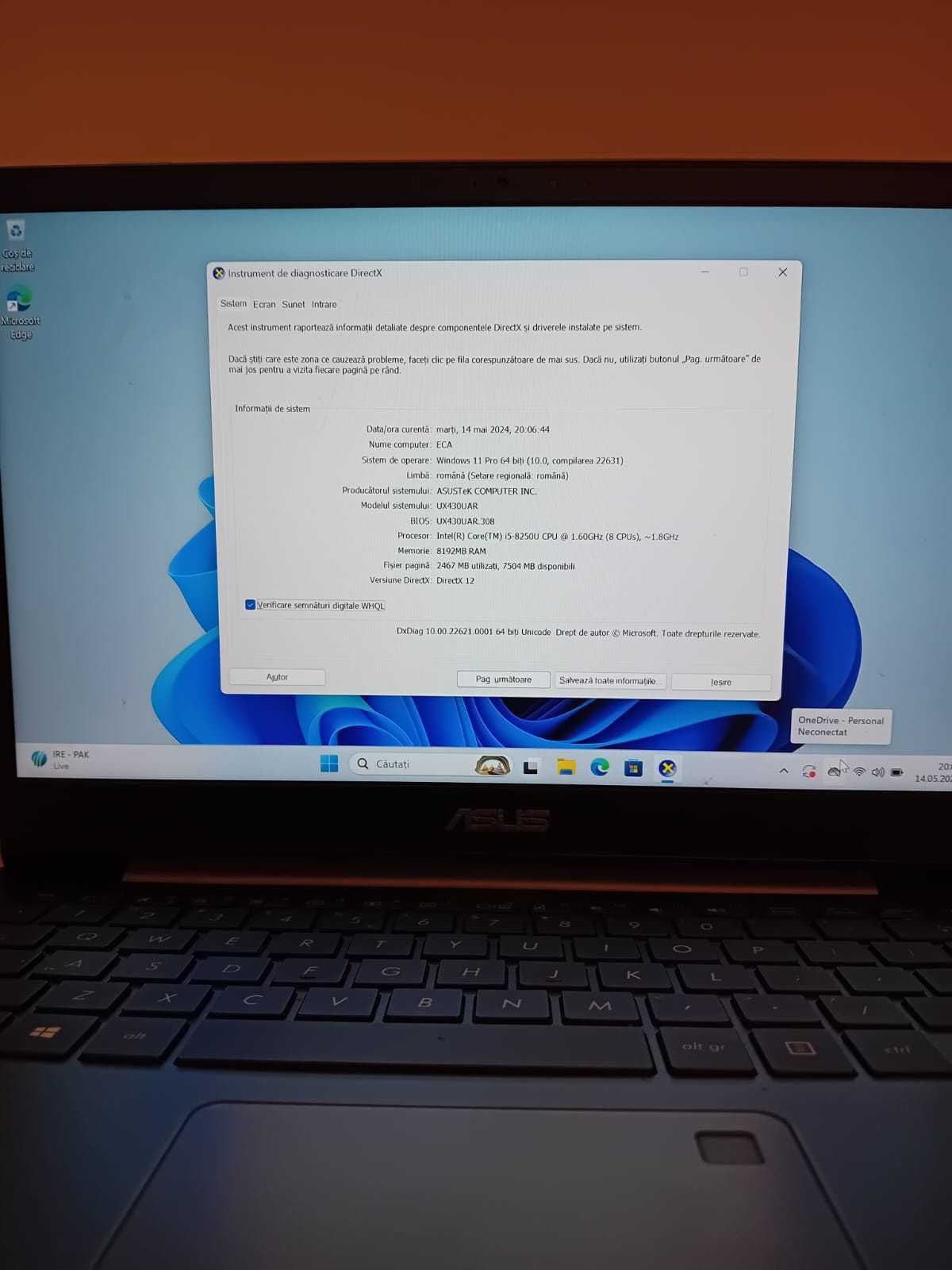 Laptop Asus UX430U (Ag18 Tutora b.25913)