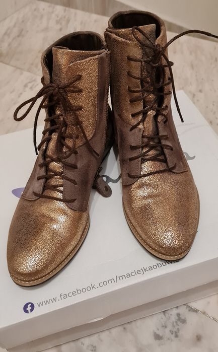 Дамски боти от естествена кожа . Кафяво- златисти.Уникални!