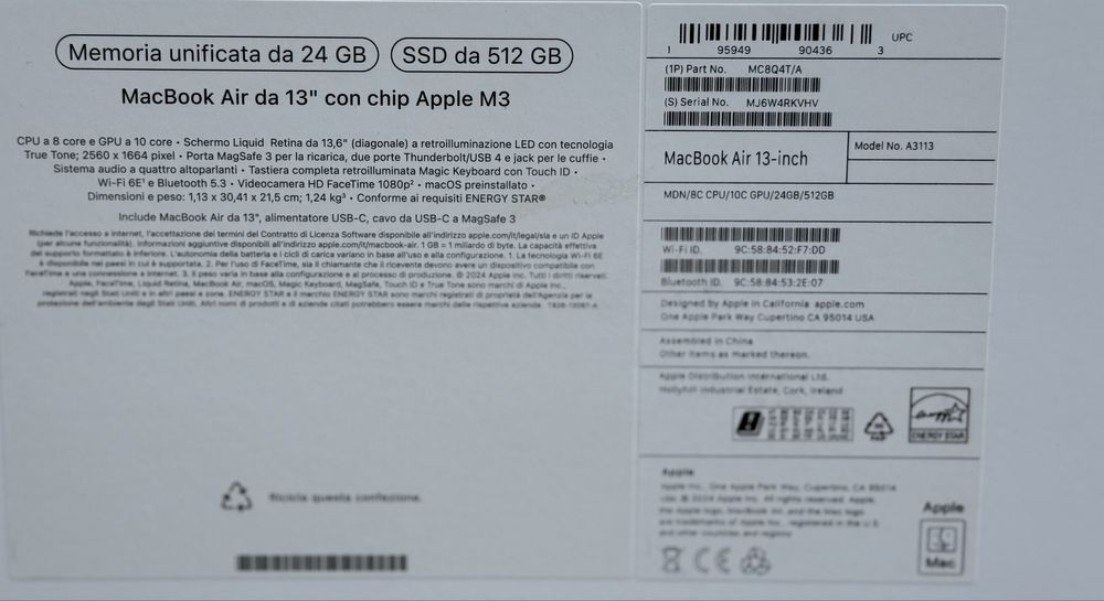 НОВ!!!Apple MacBook Air 13", Apple M3, 24GB RAM, 512GB SSD,Midnight