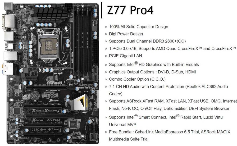 Дъно Дънна платка ASRock Z77 Pro4 LGA 1155 DDR3 OVERCLOCK