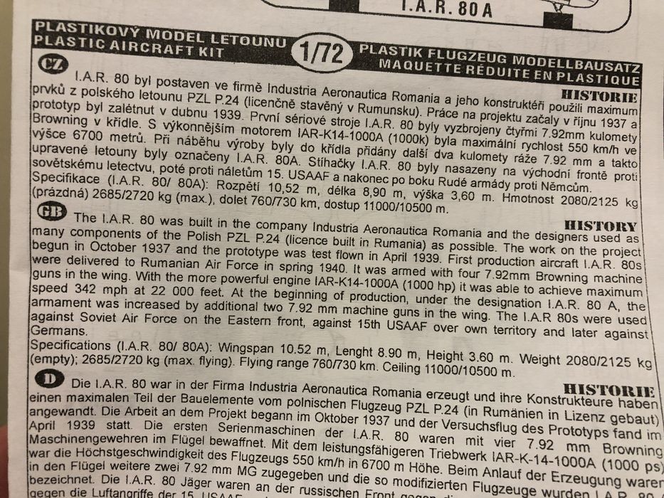 Kit avion I.A.R. 80A 1/72