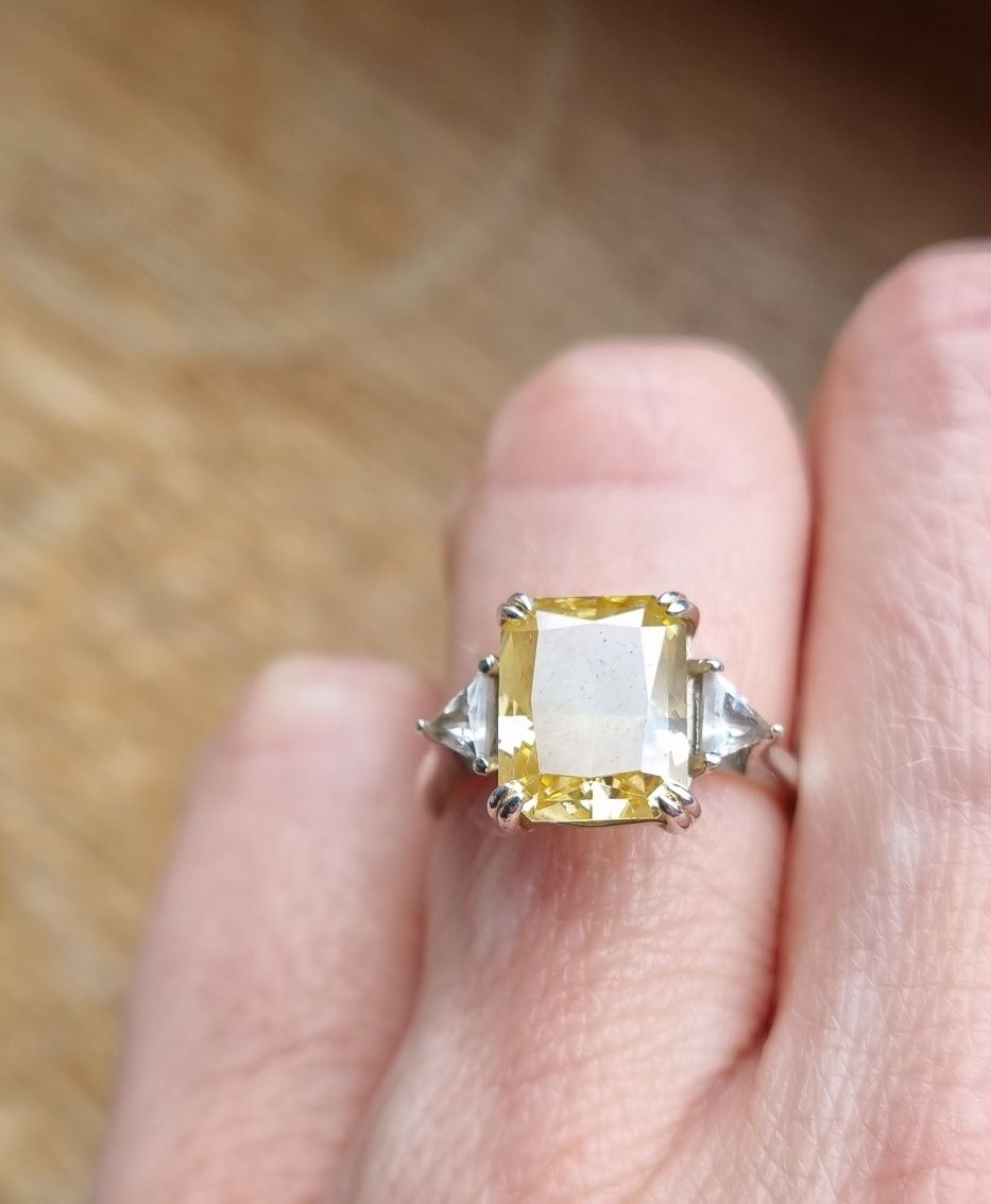 Inel argint 925 Radiant Cut Yellow Citrine Diamond