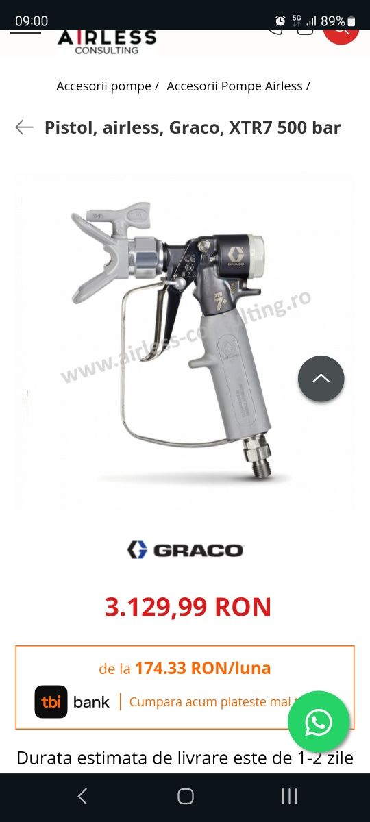 Vand pistol profesional airless Graco XTR7 500 bar
