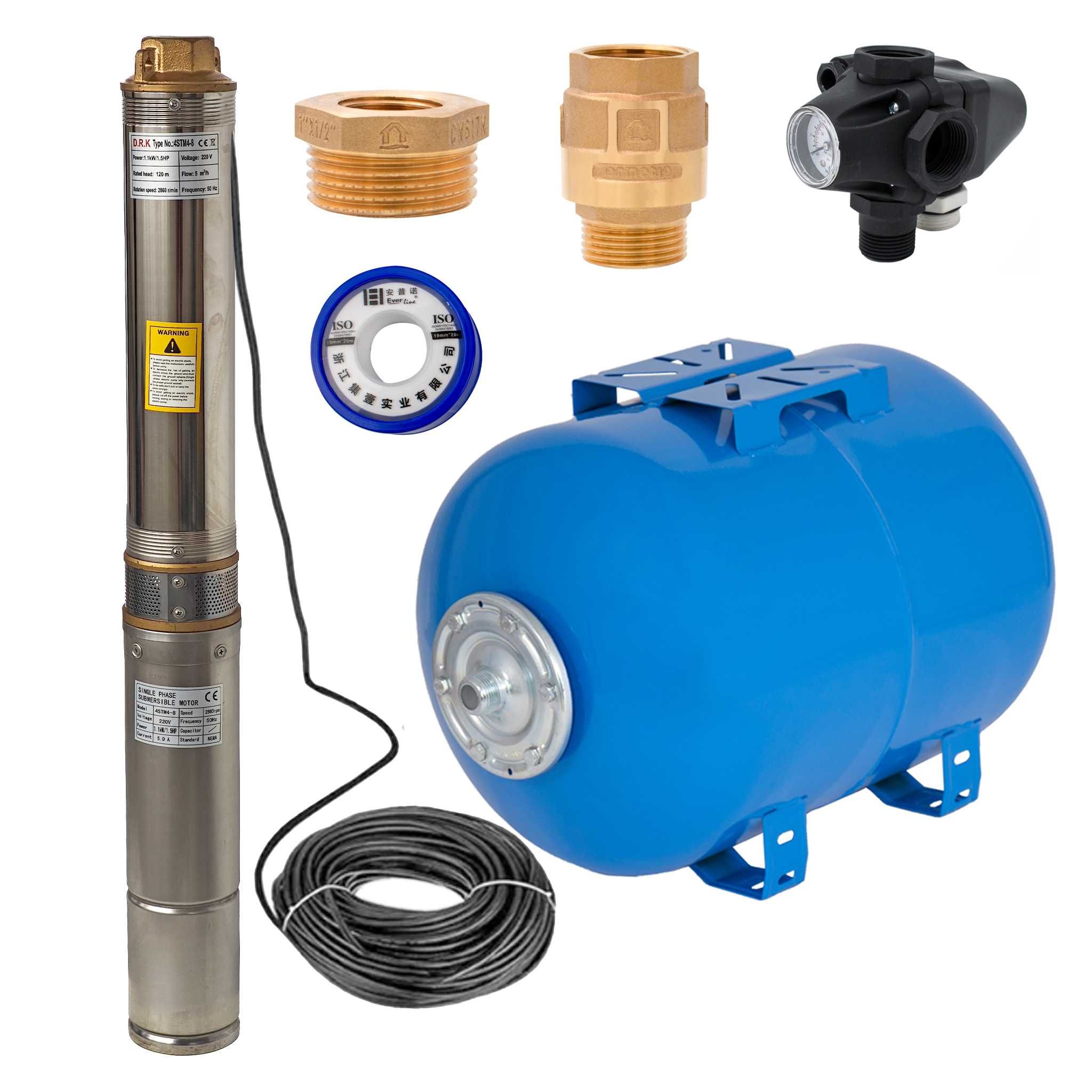 Kit complet hidrofor, Pompa submersibila DRK, Model 4STM4-8, 1.1 kW