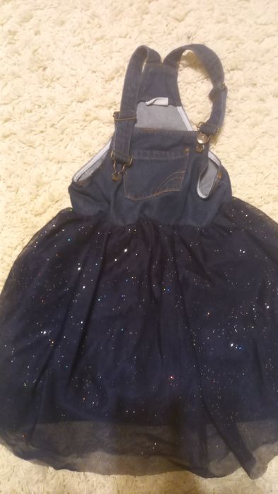 Fusta bleumarin din tulle cu bretele din material de blug mar.134-1401