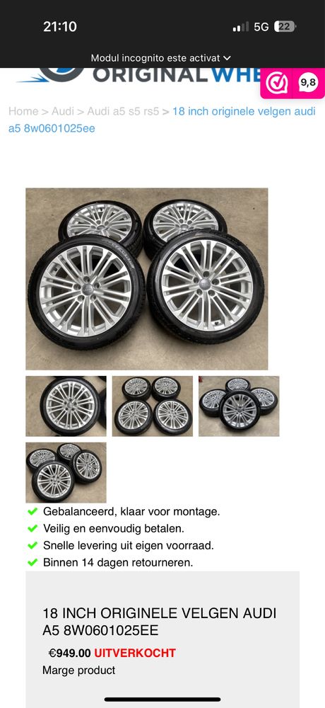Jante oem 5x112 Audi A4/5/6 R18 Sline