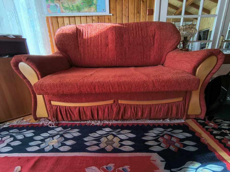 Canapea de 2 locuri, rosu-orange, extensibilă