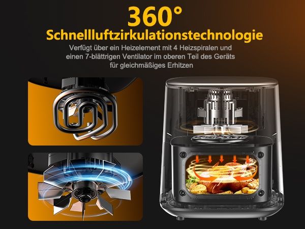 Фритюрник с горещ въздух (Air Fryer) XXL 7.2 литра с прозорец за наблю