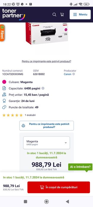 Canon 732 Toner, magenta
Canon 732 (6261B002) - Toner, magenta