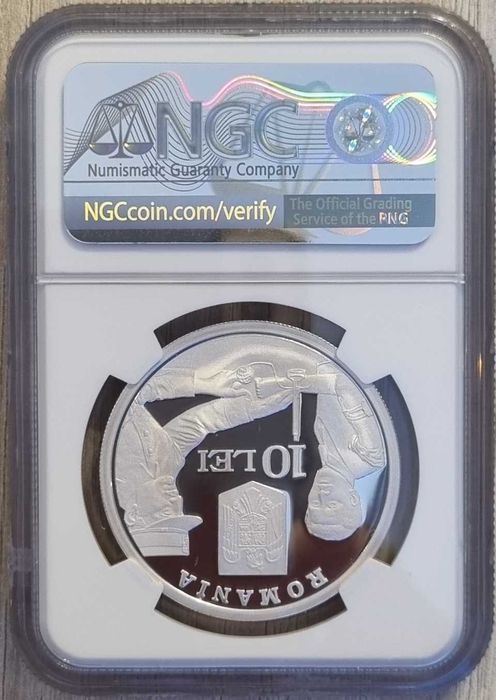 Moneda BNR 10 lei argint Med Aeronautica Spatiala gradata NGC PF 69