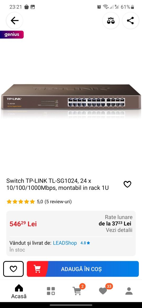 SWITCH 24 porturi gigabit TP-LINK TL-SG1024