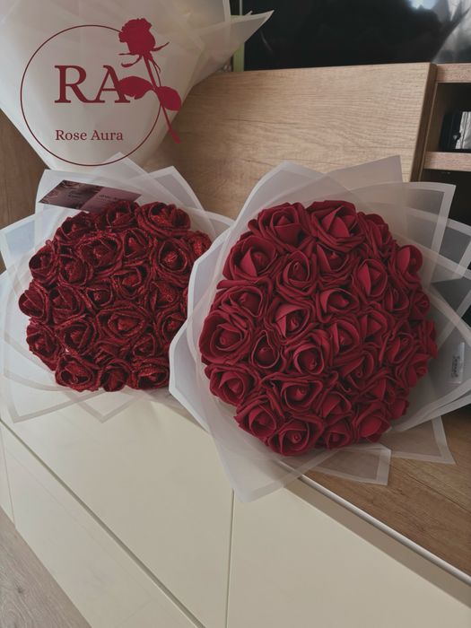 Ръчно изработени букети от сатен и фоам – Rose Aura – вечна красота