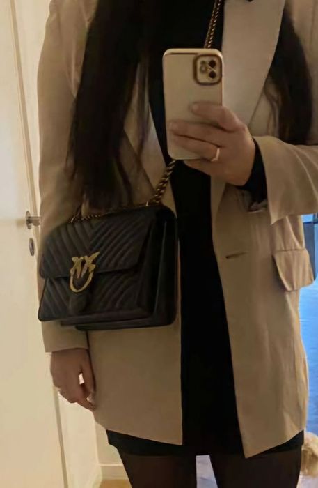 Pinko Love кожена черна чанта