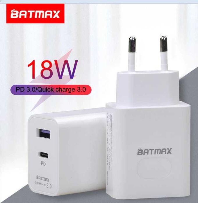 Incarcator priza Fast Charge Batmax 18W USB + USB-C Quick Charge 3.0