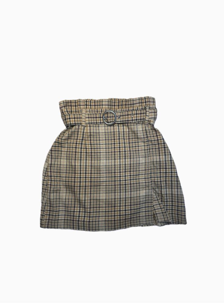 BERSHKA Plaid Belted Mini Skirt