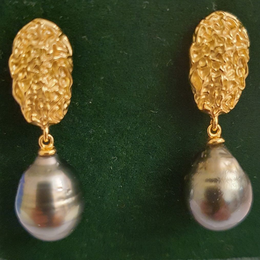 cercei argint 925 vermeil aur 18k cu perle naturale tahitiene