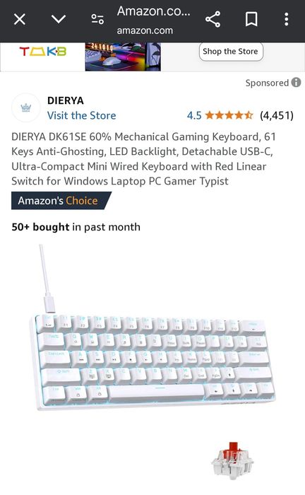 Tastatura gaming mecanica ultra compacta 60% iluminata, usb C la usb A