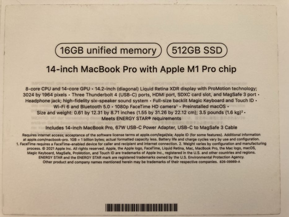 99%/21 цикл Apple MacBook Pro 14-дюйм M1 Pro Chip сотилади