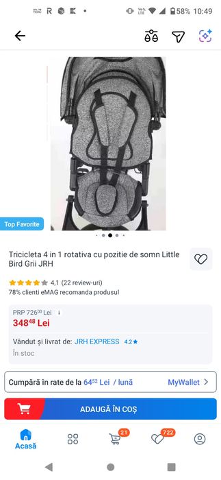 Tricicleta 4in 1 rotativa cu pozotie de somn