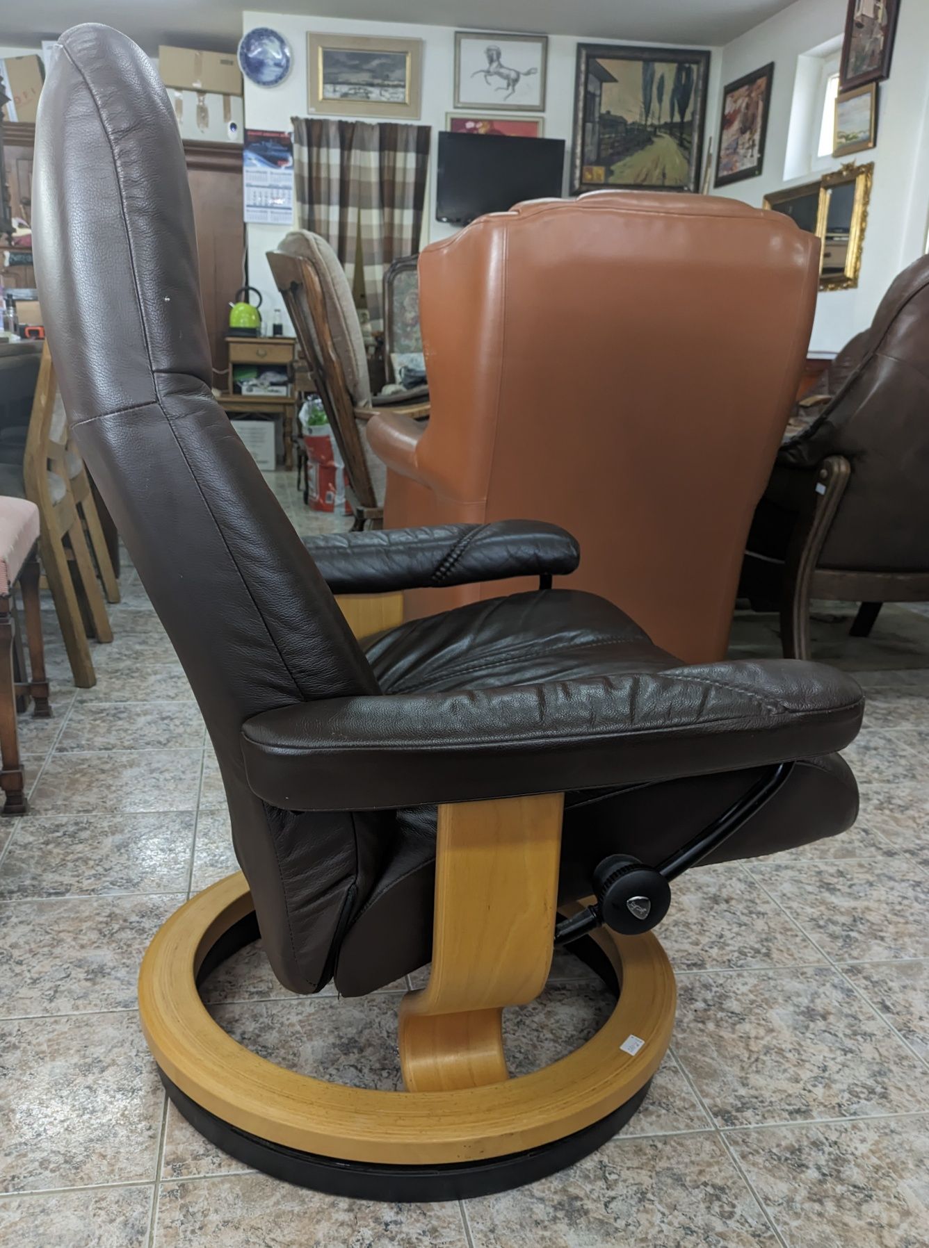 Механично релакс кресло с естествена кожа