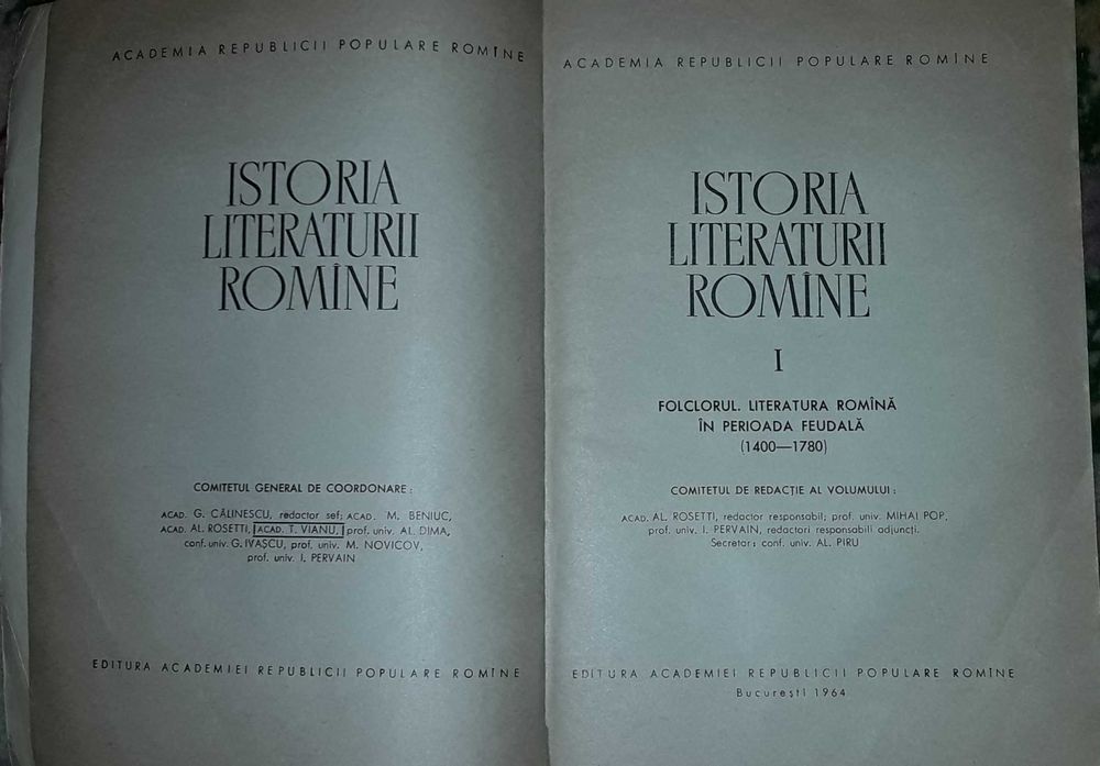 Istoria literaturii romane I, 808 pagini, Ed. Acad. RPR, 1964