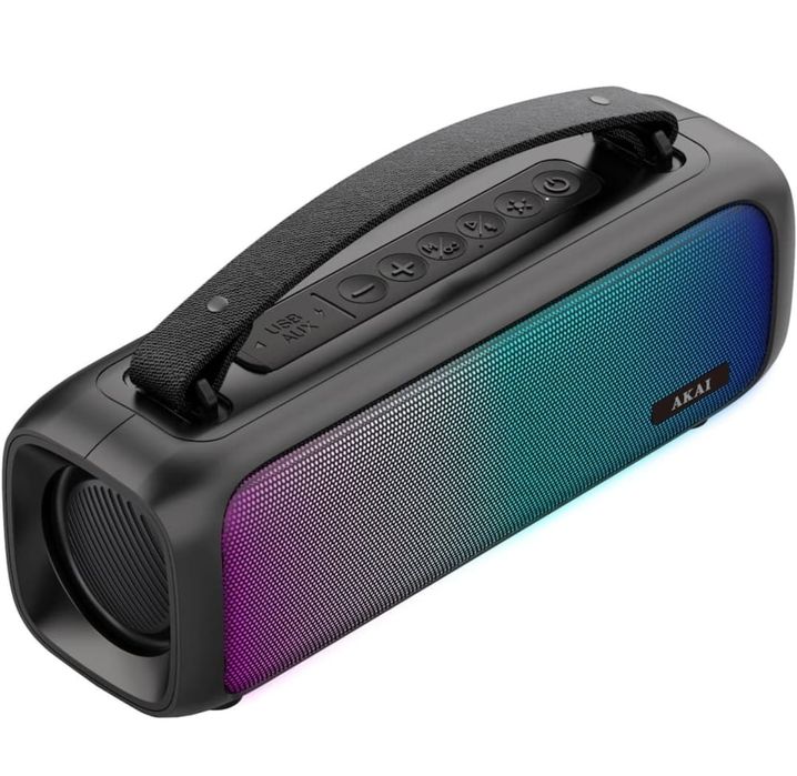 Boxa portabila AKAI ABTS-08BK, Bluetooth, Radio FM, USB, Aux-In lumini
