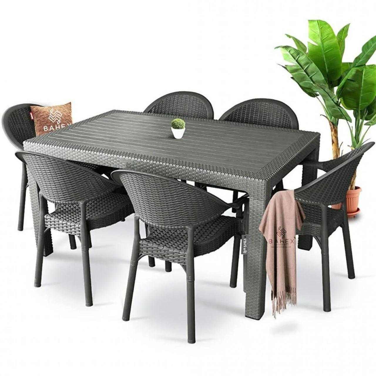 Високо качествен градински комплект от маса и 6 овални стола два цвята