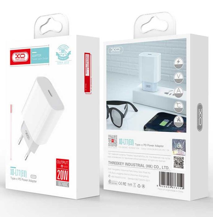 Incarcator Retea XO, 20W, 1xUSB-C, PD, White