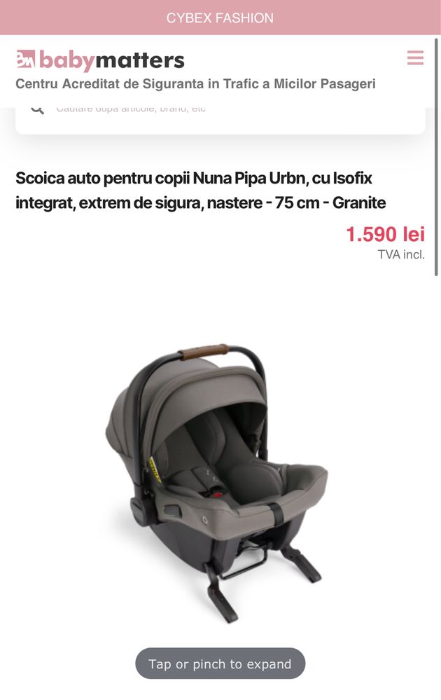 Scoica auto pentru copii Nuna Pipa Urbn, cu Isofix integrat( cybex )