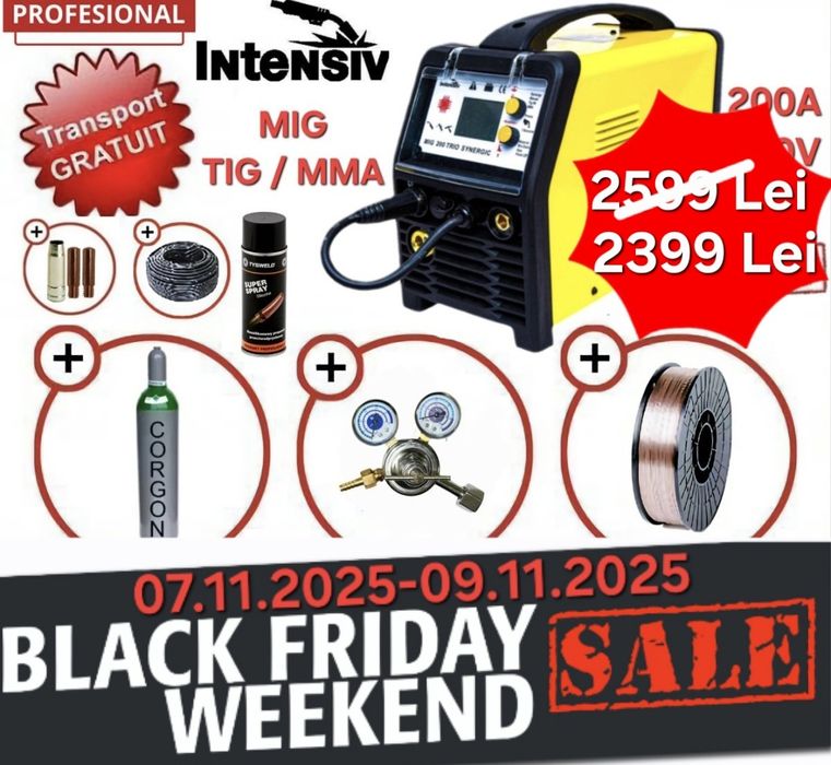 Aparat sudura cu sarma MIG 200Trio+Butelie gaz 8L PLINA+Reductor+Sarma