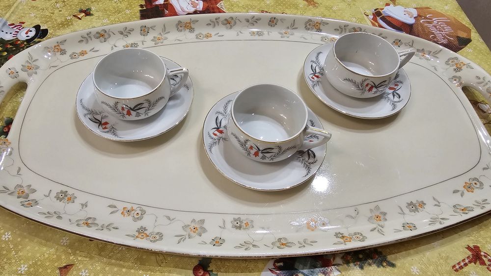 Порцеланови чаши с чинийка и поднос Pirkenhammer, EPIAG