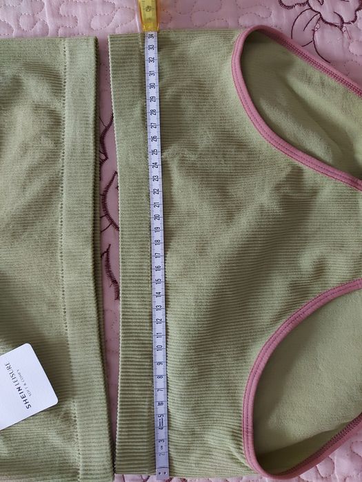 Set Shein sutien și chiloți tricotați fără cusături, culoare verde - L