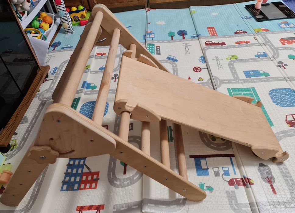 Set 3 in 1 Triunghi Pikler de catarare, rampa cu tobogan, semicerc