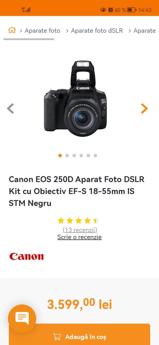 Canon EOS 250D Aparat Foto DSLR Kit cu Obiectiv EF-S 18-55mm IS STM