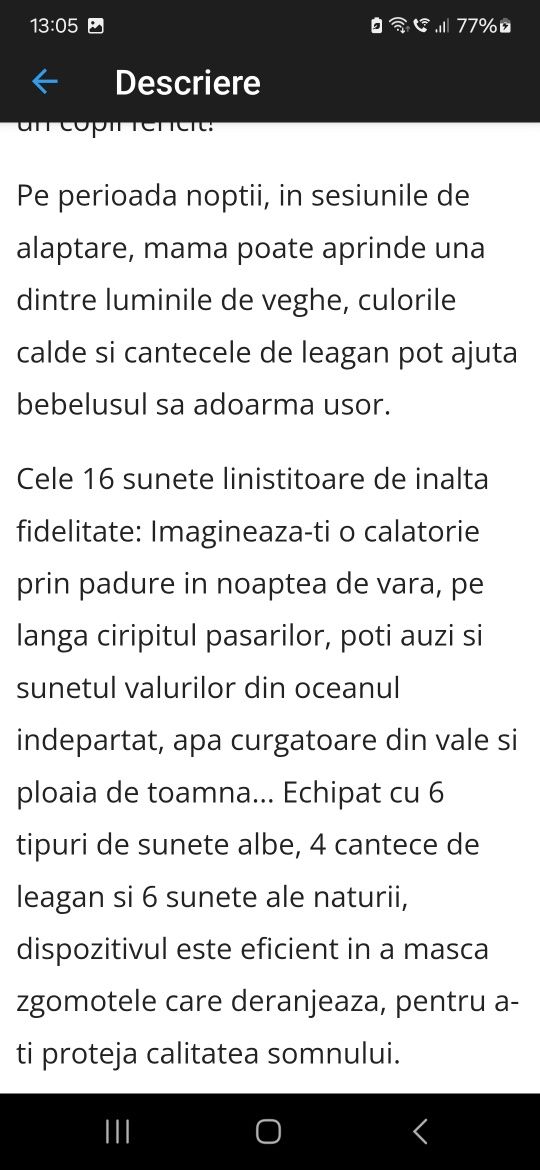 Dispozitiv sunete albe  pentru bebeluși, copii, adulți