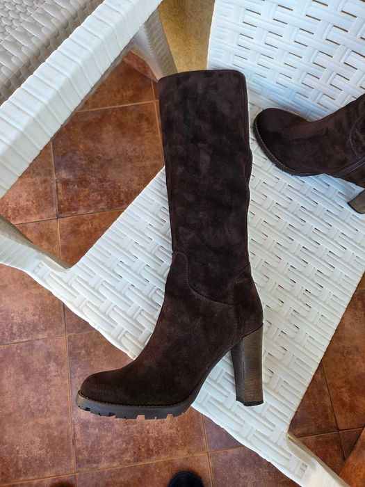 Дамски ботуши кафяв велур
