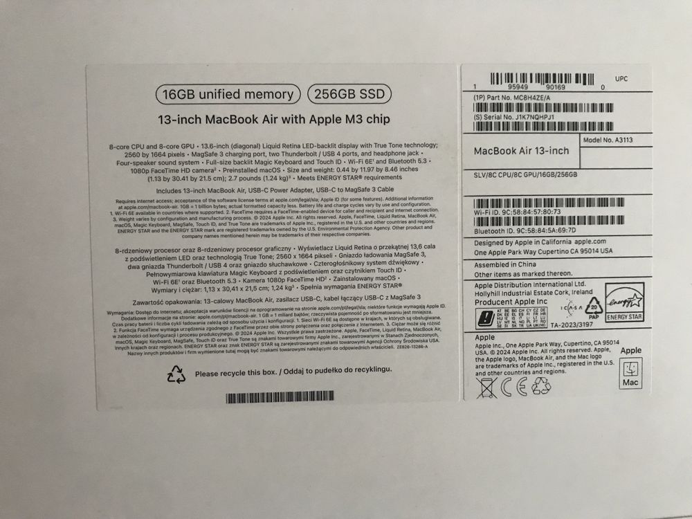 Продавам Macbook Air M3 чип чисто нов с гаранция