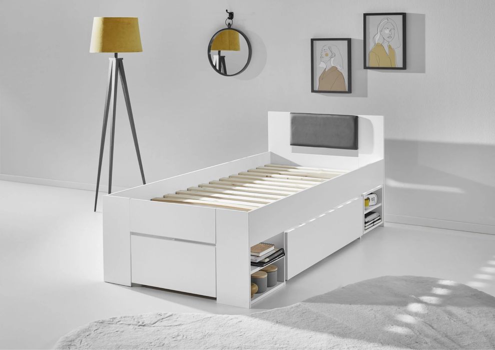 Pat single Relita – cu sertare mari, noptieră pe roți