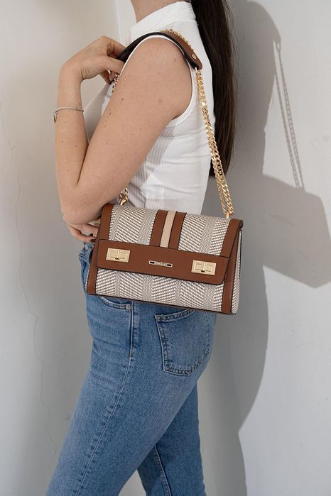 НОВО! ЛИКВИДАЦИЯ! Дамска чанта „Лора“ в кафяво и екрю