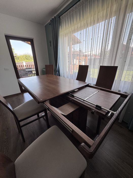 Masă extensibilă stejar masiv + 6 scaune – 150/200×90 cm