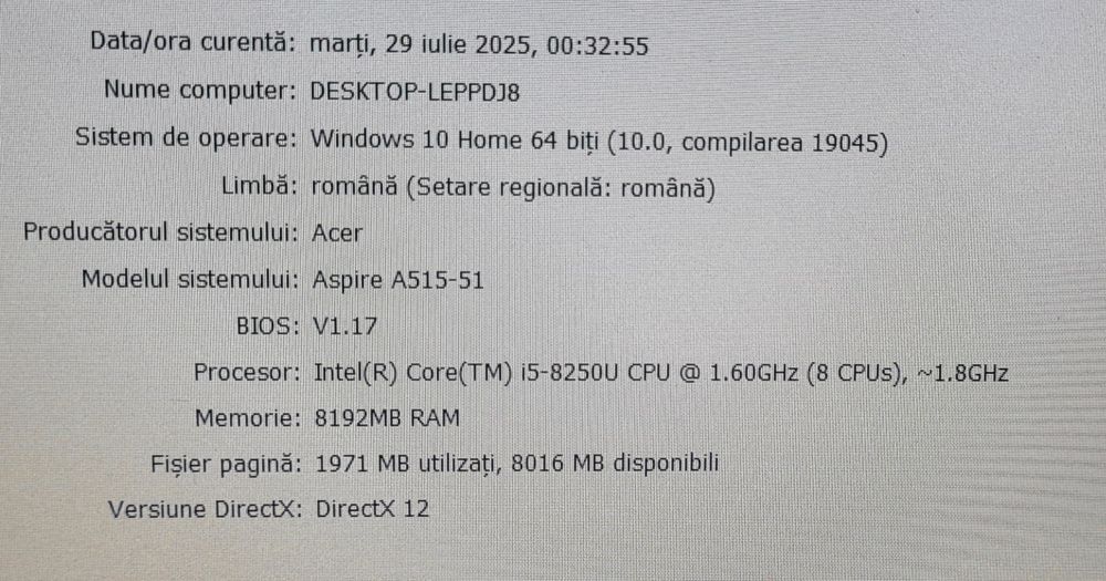 Acer Aspire A515 i5 8250u, 8 GB DDR4, ssd 256 gn