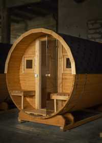 Sauna tip butoi din lemn masiv