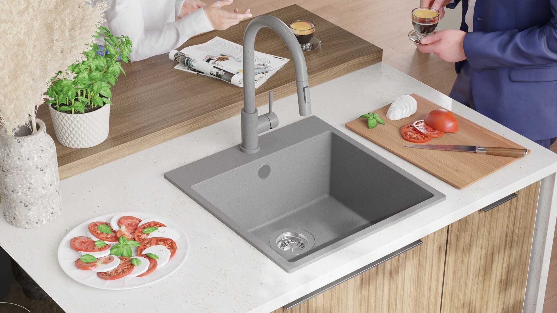 Сива кухненска мивка от гранит Рига 50 XL 480 x 500 мм
