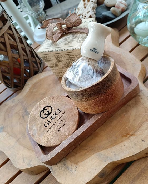 Set sapun barbierit de lux Gucci, sapun pasta + cutie din lemn mango